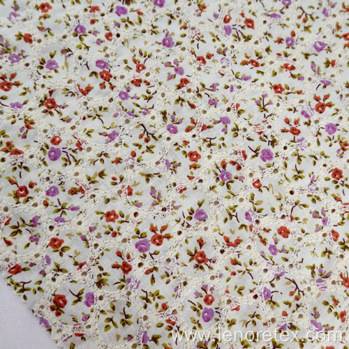 100%Cotton Floral Printing Poplin Eyelet Embroidery Fabric